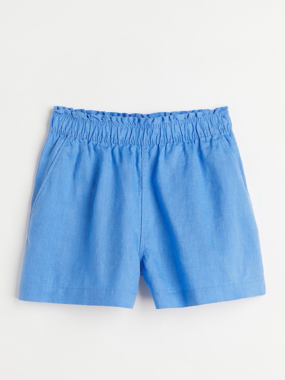#86 H&M Blue High-Waist Elastic Ruffle Shorts